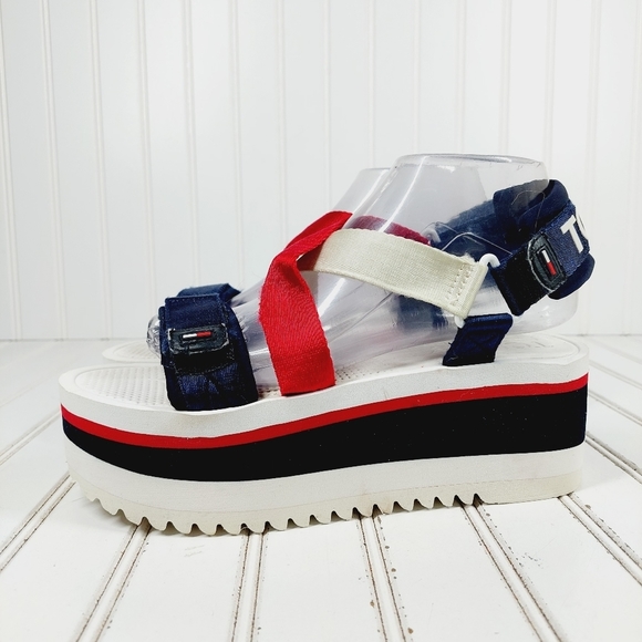 Tommy Hilfiger Red, White, and Blue Platform Sandals - Picture 1 of 12
